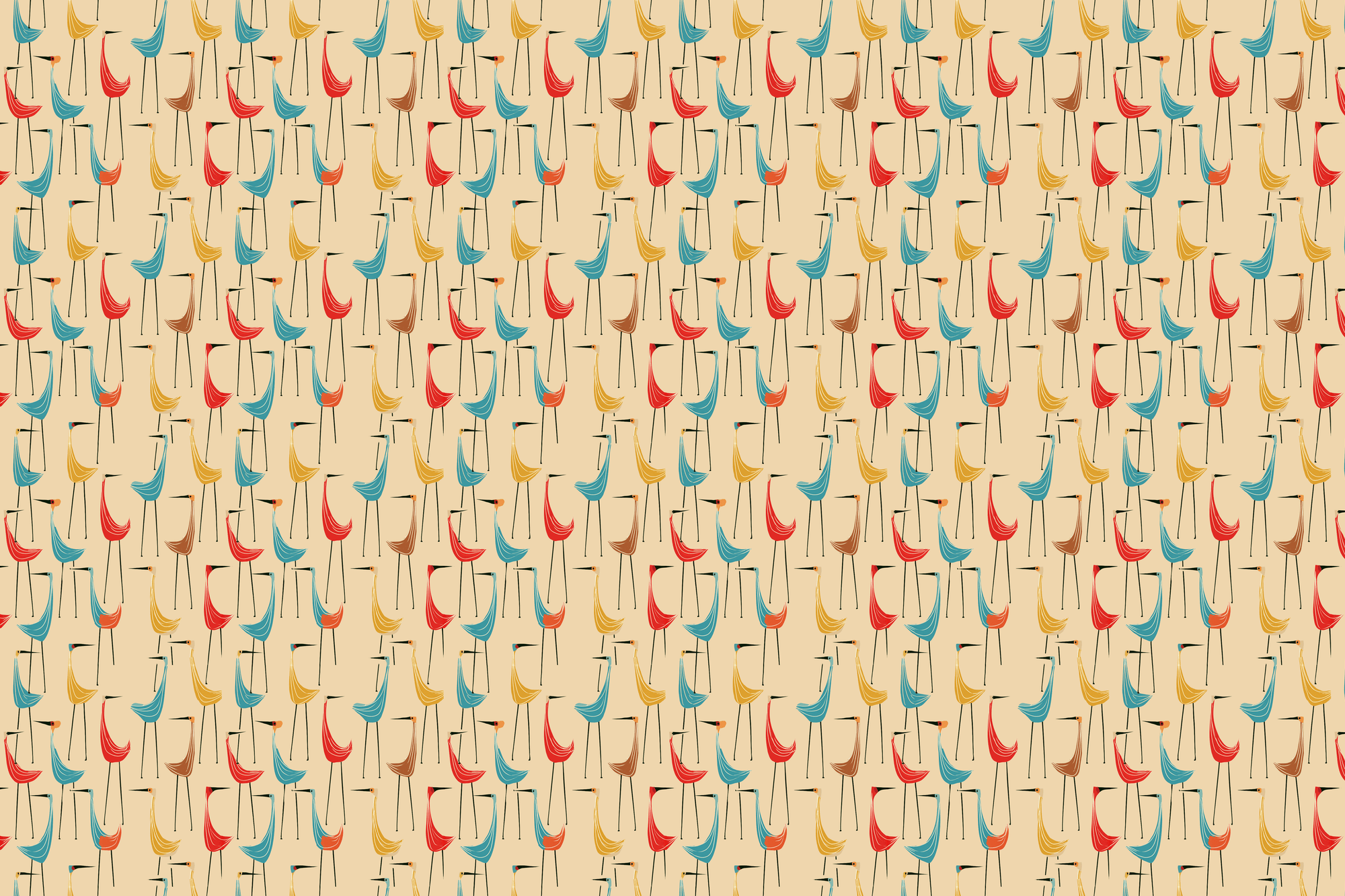 Whimsical Waders: Retro Bird Wrapping Paper