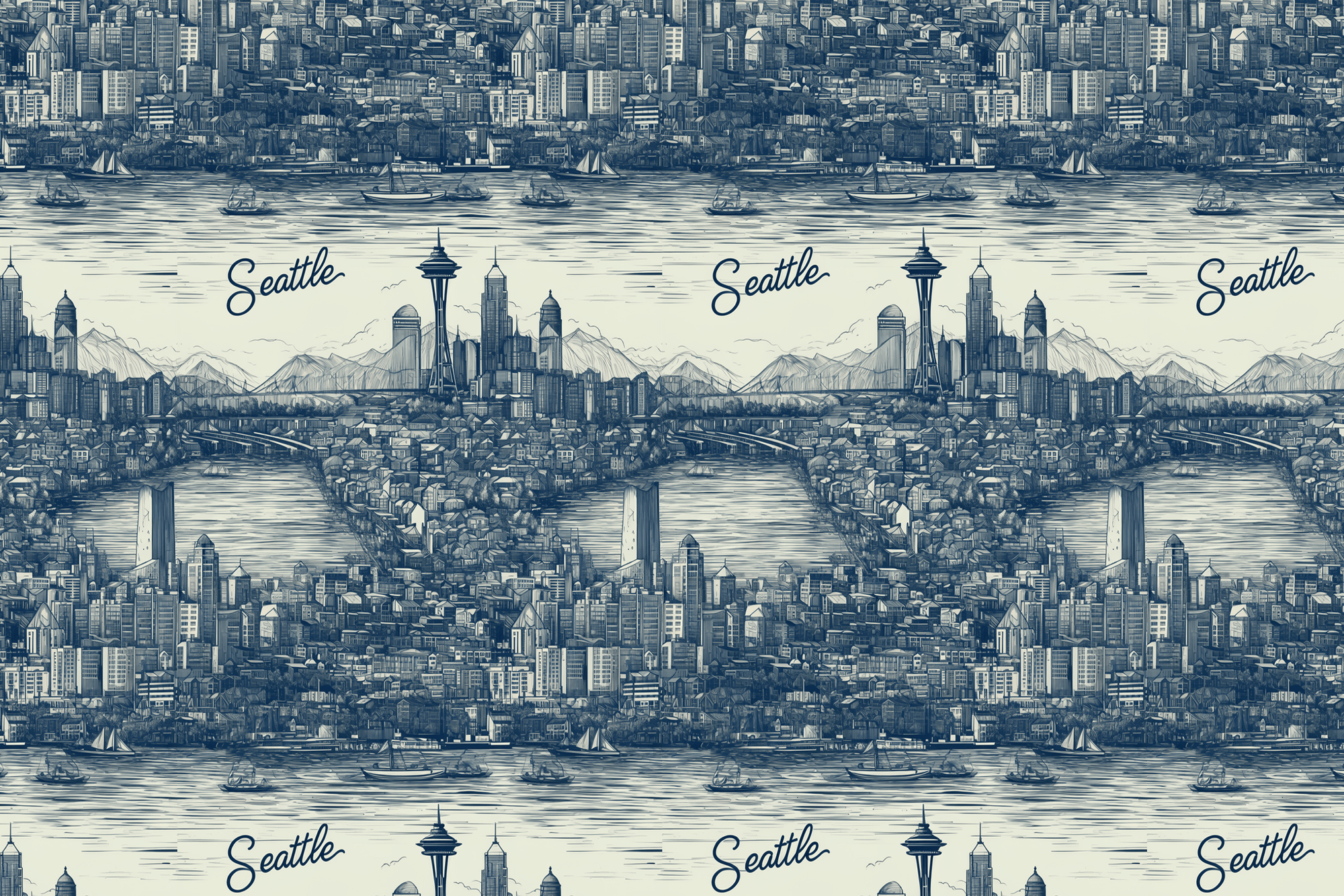 Scenic Seattle: Skyline Sketch Wrapping Paper