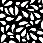 Minimalist black and white pattern with scattered abstract teardrop and petal shapes.