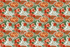 Vintage Cajun gumbo and jazz music pattern with shrimp bowls, red hibiscus flowers, and saxophones.
