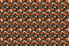 Vintage autumn pumpkin and floral pattern with cream flowers and wheat on a dark navy blue background.