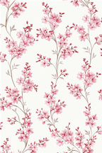 Elegant vintage botanical design featuring pink cherry blossom floral pattern on a cream background.