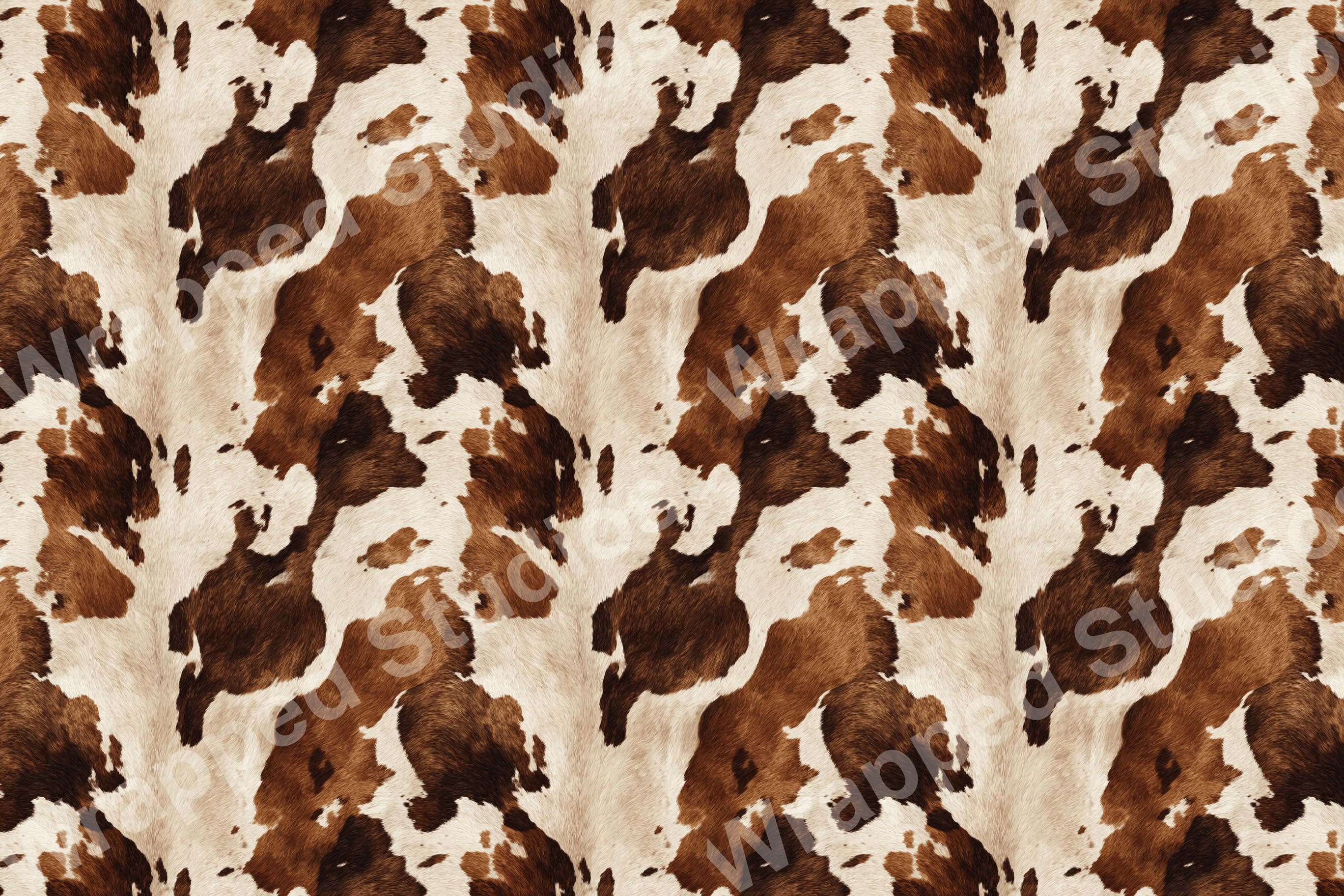 Seamless cowhide pattern in brown and cream tones.