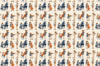 Vintage musical pattern of watercolor boys playing piano and cello on a warm cream background.