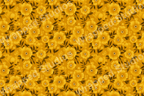 Seamless floral pattern with large yellow flowers and dark foliage on an ochre background.