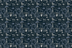 Dark cottagecore seamless pattern with vintage botanical mushrooms, butterflies, and wildflowers in navy.
