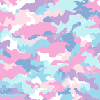 Pastel camouflage pattern design in pink, blue, purple, and white.