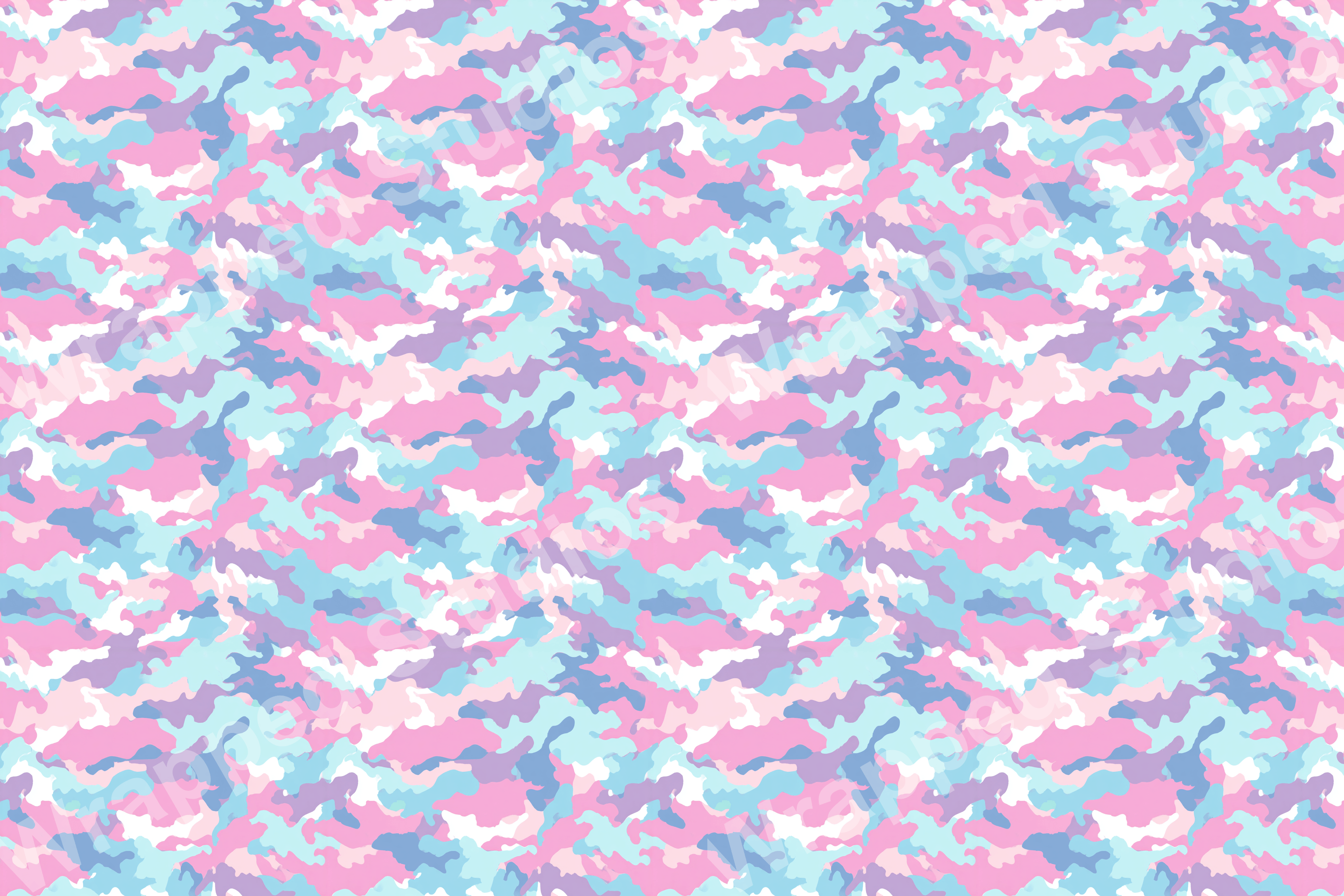Seamless abstract pattern with light blue, pink, lavender, and white amoeba shapes.
