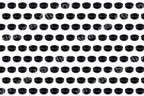 Seamless geometric pattern of black puck shapes with silver rims on a white background.