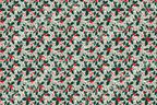 Festive holly berry botanical pattern with dark green leaves and bright red berries.