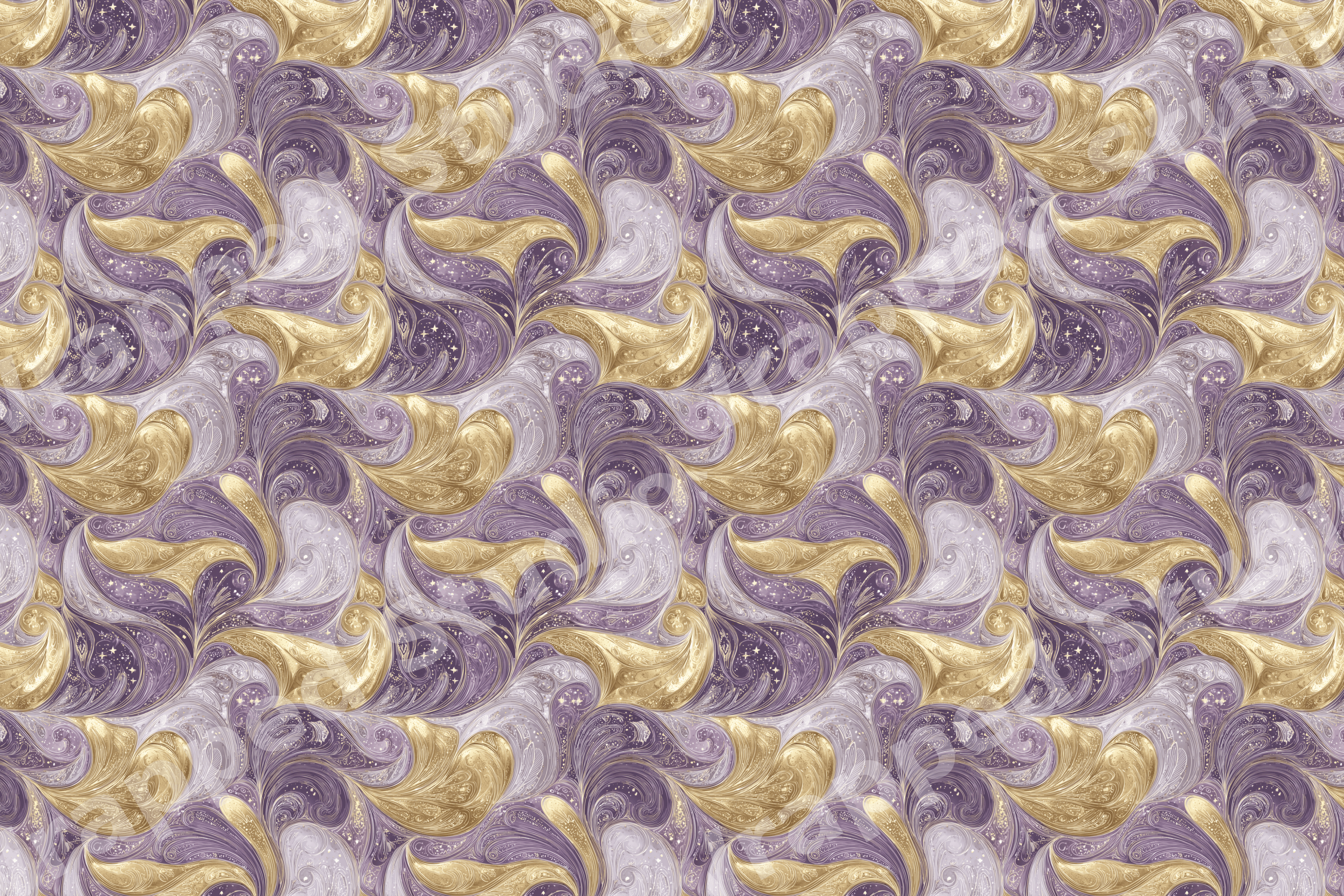 Elegant marbled swirl pattern in purple, lavender, and gold with vintage celestial details.