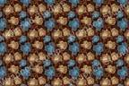 Seamless floral pattern with line art flowers in tan and blue on a dark brown background.