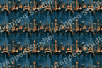 Seattle cityscape pattern with glowing gold buildings and the Space Needle on a textured navy blue background.