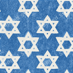 Hanukkah Star of David pattern featuring white stars on a textured blue block-print background.