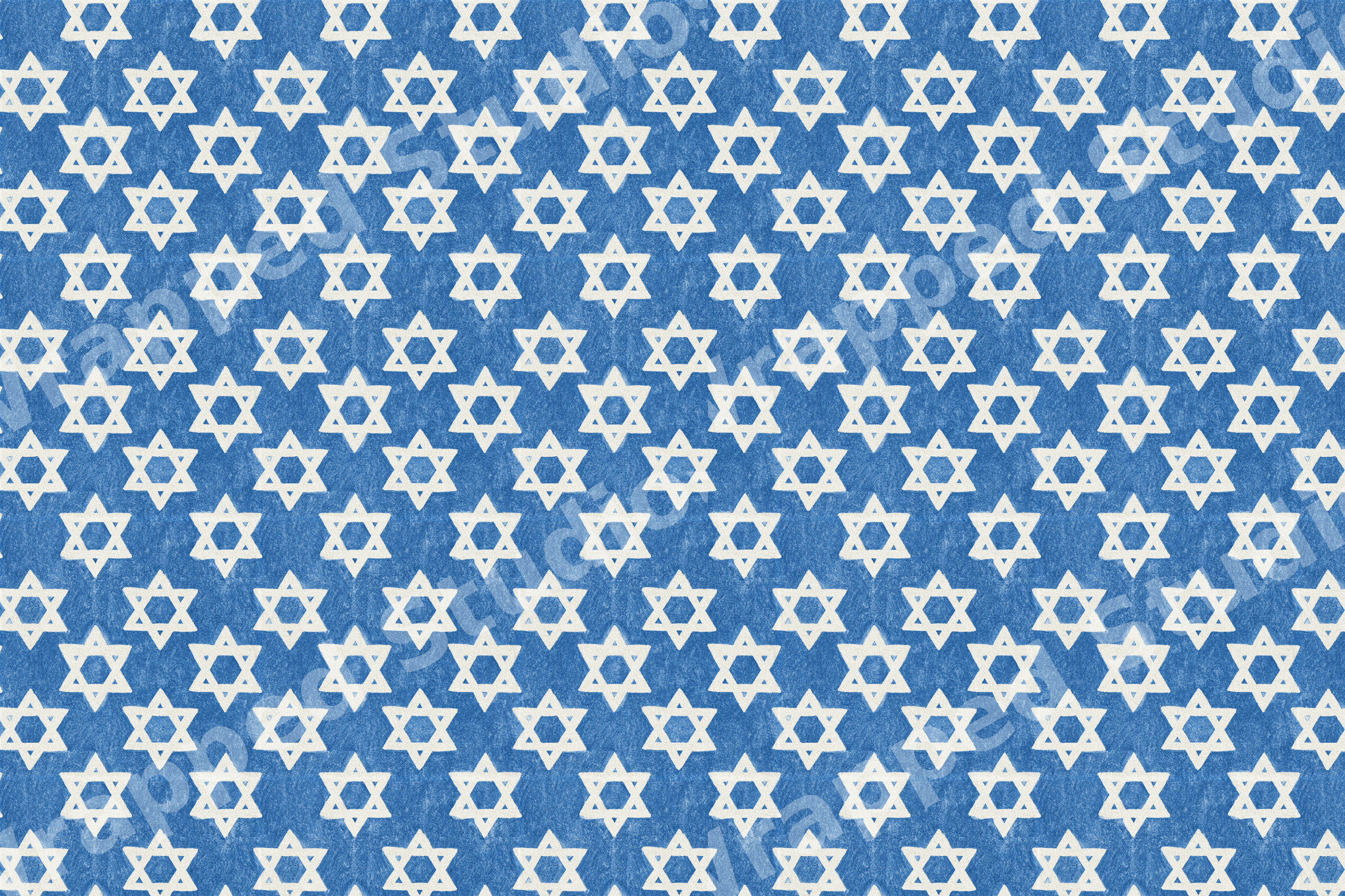 Blue and white Hanukkah pattern featuring a repeating Star of David geometric design.