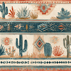 Boho Southwest desert pattern with hand-painted cacti and terracotta geometric tribal borders.