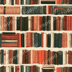 Vintage bookshelf pattern featuring rows of colorful antique book spines in a classic library design.