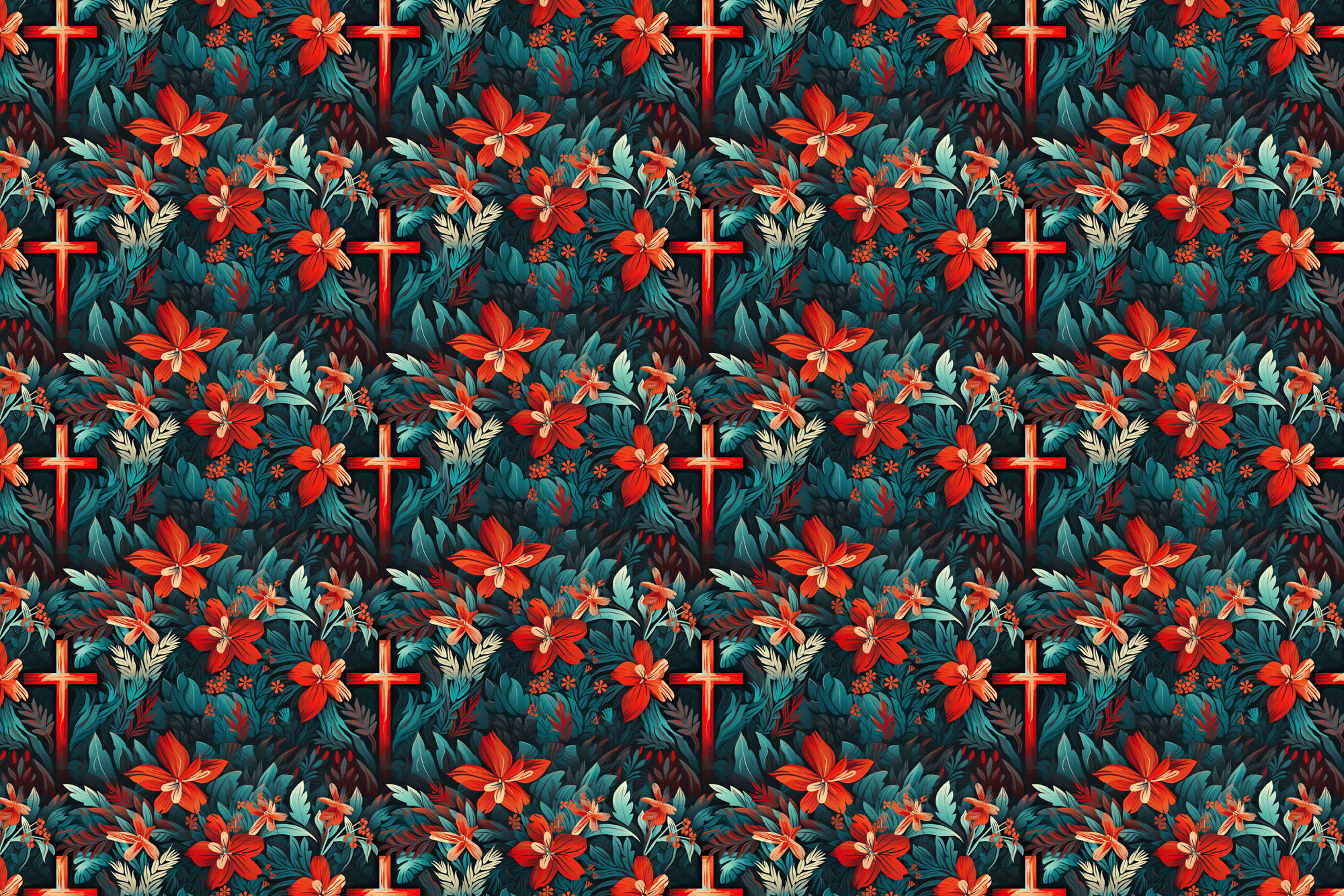 Radiant Cross: Religious Floral Wrapping Paper