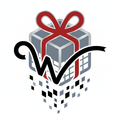 Wrapping Paper Estimator Logo. A gift box being built from a digital copy. Red bow on a white background