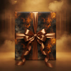 Elegant gift with bronze ribbon and abstract wrapping paper for luxury gift-giving.