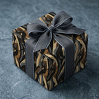 Abstract wrapping paper with a gray linen bow. Neutral toned gift wrap, perfect for any occasion.