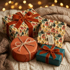 Music-themed guitar wrapping paper by Wrapped Studios on cozy gifts with velvet ribbons.