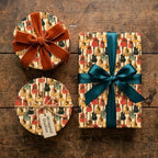 Acoustic guitar wrapping paper by Wrapped Studios on gifts with velvet and satin bows.