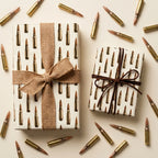 Ammo bullet wrapping paper with burlap ribbon, masculine hunting gift wrap by Wrapped Studios.