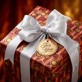 Luxury red and gold wrapping paper with a white satin bow and a gold "For You" tag by Wrapped Studios.