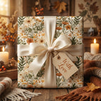 Vintage floral wrapping paper with a cream satin bow and 'With Love' gift tag by Wrapped Studios.