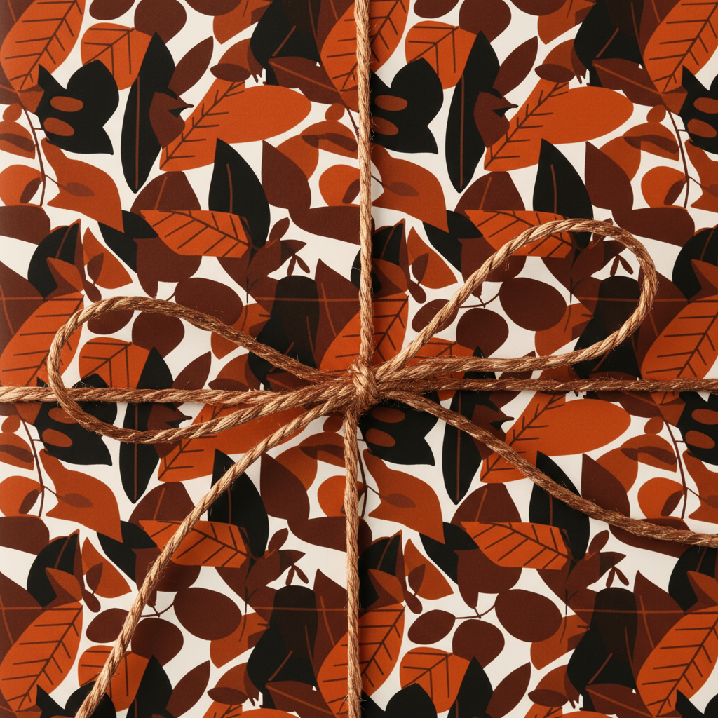 Gift wrapped in modern floral wrapping paper with rustic twine bow.