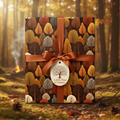 Autumn-themed wrapping paper featuring a tree pattern and a copper-colored ribbon, perfect for fall birthday gifts.
