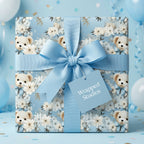 Wrapped Studios baby shower wrapping paper with cute bears and floral design.