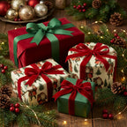 Vintage Santa Christmas wrapping paper and luxury gift boxes with velvet ribbons by Wrapped Studios.