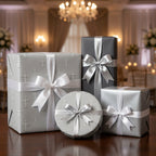 Elegant silver cross wrapping paper for baptism or communion gifts by Wrapped Studios.