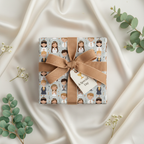 First Communion gift wrapped in adorable boy/girl pattern paper with tan ribbon and "Special Day" tag.