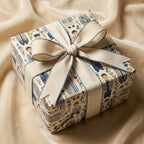 Bar Mitzvah gift wrap with Jewish boy tallit pattern and cream ribbon by Wrapped Studios.
