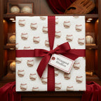 Baseball wrapping paper with a red ribbon and bow. Wrapped Studios tag is shown.