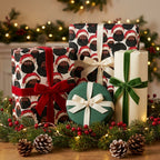 Black Santa Christmas wrapping paper with luxury velvet ribbons by Wrapped Studios.