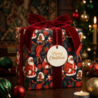 Vintage Black Santa Christmas gift wrap with luxury red velvet bow by Wrapped Studios.