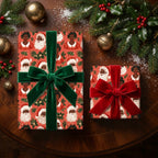 Black Santa and Mrs. Claus Christmas wrapping paper with luxury velvet bows by Wrapped Studios.