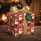 African American Santa Christmas wrapping paper with a gold ribbon by Wrapped Studios.