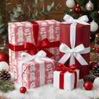 Cute pink teddy bear Christmas wrapping paper and red holiday gift wrap by Wrapped Studios.
