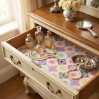 Pastel floral mandala vintage wrapping paper used as a luxury drawer liner by Wrapped Studios.