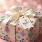 Pastel floral luxury gift wrap with an ivory satin ribbon and 'With Love' tag by Wrapped Studios.