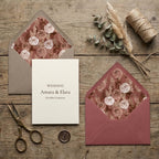 Rustic boho floral wedding wrapping paper and envelope liners by Wrapped Studios.