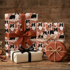 Rustic border collie dog wrapping paper on gifts with copper ribbon by Wrapped Studios.