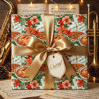 Cajun crawfish and jazz music luxury gift wrap with a gold ribbon by Wrapped Studios.