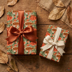 Cajun crawfish boil wrapping paper on rustic gifts with satin ribbons by Wrapped Studios.