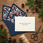 Canadian Christmas card and winter envelope liner on wood background, Wrapped Studios.